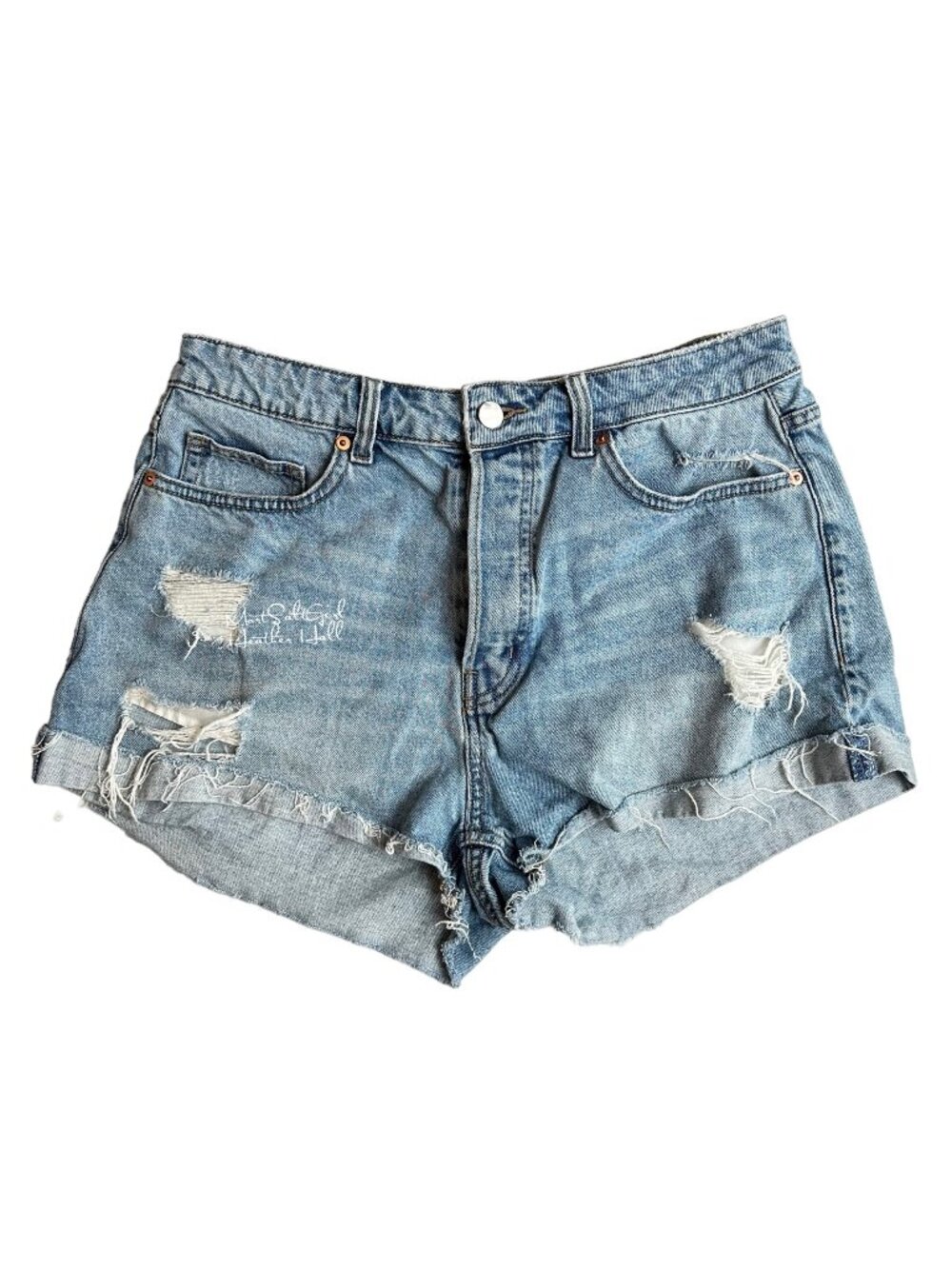 H&M Distressed Denim High-Waisted Shorts Size 10